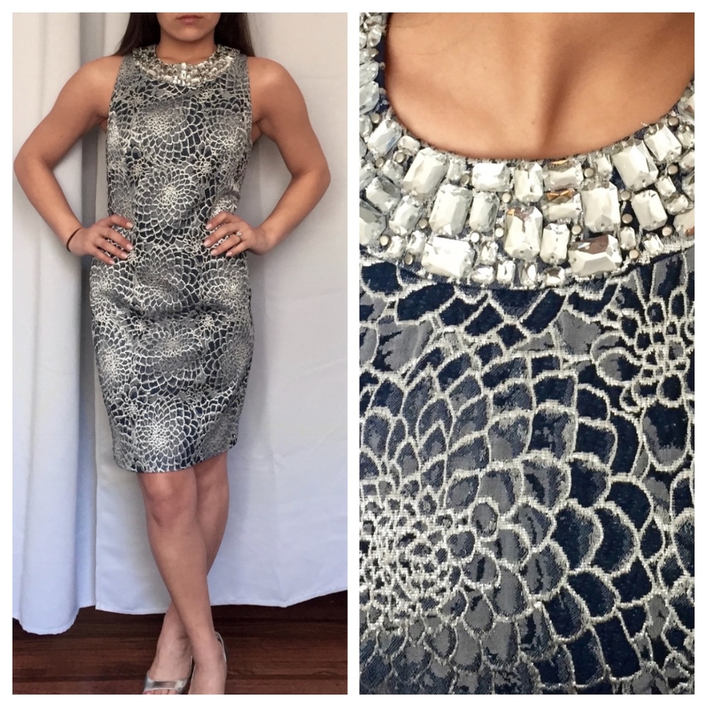 Carmen Marc Valvo Jeweled Floral Cocktail Dress